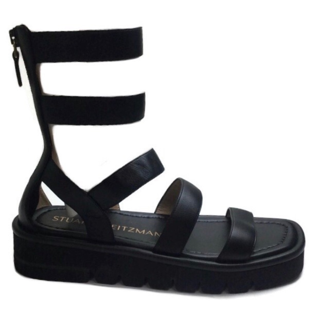 Stuart Weitzman Like New Gala Lift Black Leather Gladiator Sandals Size 6